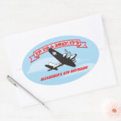 Vliegtuig BIrthday Party Stickers met wolken (Envelop)