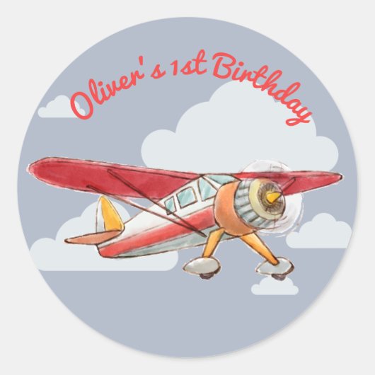 vliegtuig Birthday Ronde Sticker (Voorkant)
