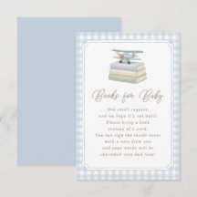 Vliegtuig Blauw Gingham Baby Shower Boeken voor Ba
