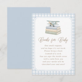 Vliegtuig Blauw Gingham Baby Shower Boeken voor Ba Informatiekaartje