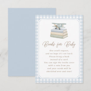 Vliegtuig Blauw Gingham Baby Shower Boeken voor Ba Informatiekaartje