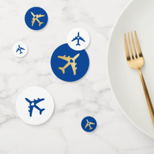 Vliegtuig Blauw Goud Reis Thema Romantisch Hart Confetti