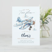  Vliegtuig Blauw Reizen Jongen Verjaardagsfeest Kaart (Staand voorkant)