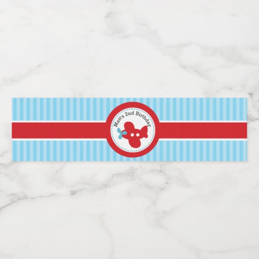 Vliegtuig (blauw & rood) Gepersonaliseerde jongen  Waterfles Etiket