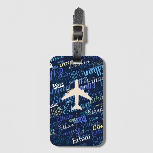 Vliegtuig blauwe naam cool bagagelabel (Voorkant (verticaal))
