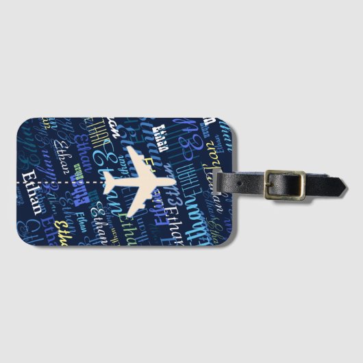 Vliegtuig blauwe naam cool bagagelabel (Voorkant (horizontaal))