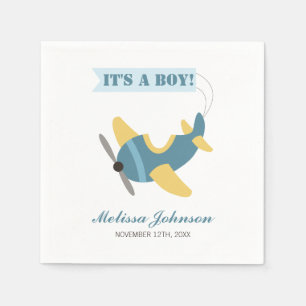 Vliegtuig Blue Yellow Boy Baby shower Servetten