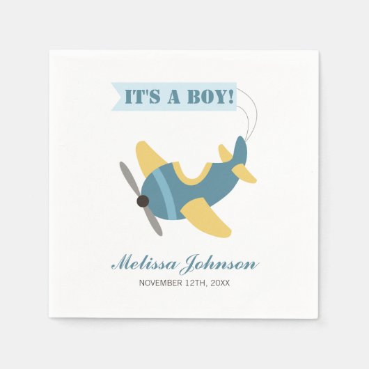Vliegtuig Blue Yellow Boy Baby shower Servetten (Voorkant)