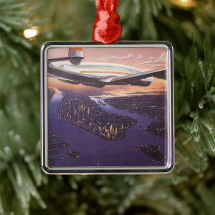 vliegtuig boven de Hudson, New York City Metalen Ornament