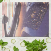  vliegtuig boven de Hudson, New York City Theedoek (Gevouwen)