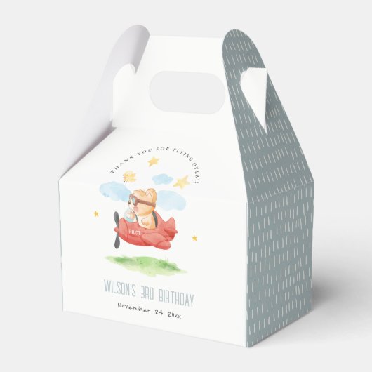 Vliegtuig boven Teddy Bear Animal Planthday Bedankdoosjes (Voorkant Zijde)
