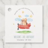 Vliegtuig boven Teddy Bear Animal Planthday Bedankjes Labels (Voorkant)