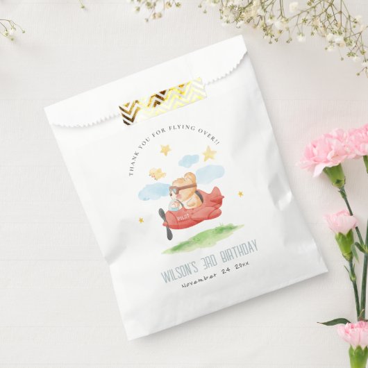 Vliegtuig boven Teddy Bear Animal Planthday Bedankzakje (Gezegeld)