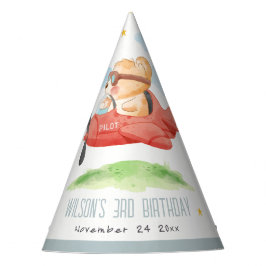 Vliegtuig boven Teddy Bear Animal Planthday Feesthoedjes