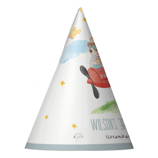 Vliegtuig boven Teddy Bear Animal Planthday Feesthoedjes (Links)