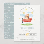 Vliegtuig boven Teddy Bear Animal Planthday Kaart (Voorkant / Achterkant)