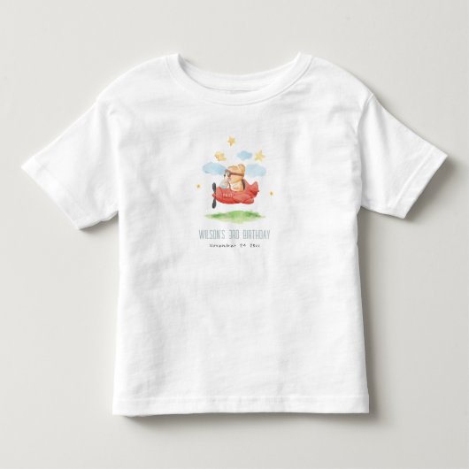 Vliegtuig boven Teddy Bear Animal Planthday Kinder Shirts (Voorkant)