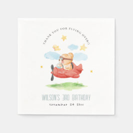 Vliegtuig boven Teddy Bear Animal Planthday Servet