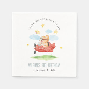 Vliegtuig boven Teddy Bear Animal Planthday Servet