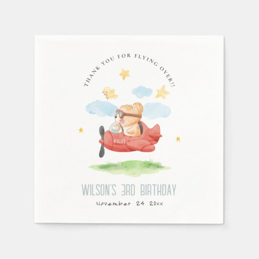 Vliegtuig boven Teddy Bear Animal Planthday Servet (Voorkant)