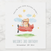 Vliegtuig boven Teddy Bear Animal Planthday Wijn Etiket (Enkel label)