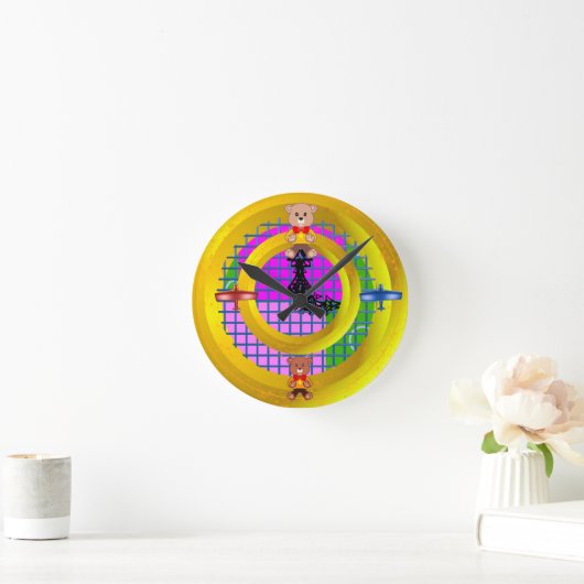 Vliegtuig Bowtie Blokken op Roze Ronde Klok (Huis)