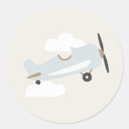 vliegtuig boys Birthday Blue Plane Classic Ronde Sticker