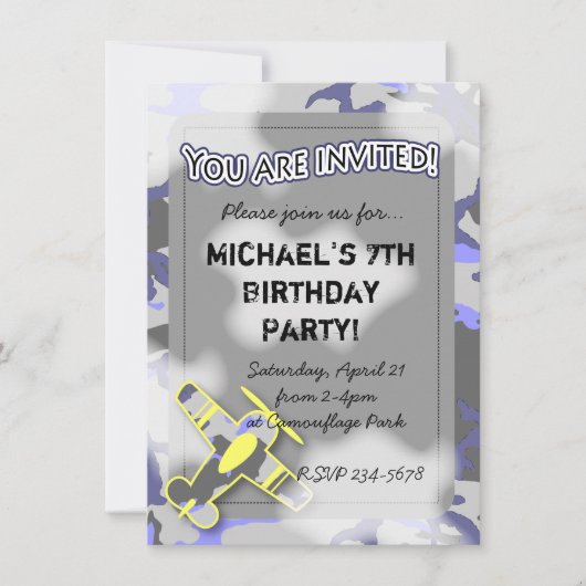 Vliegtuig Camouflage Birthday Uitnodiging (Voorkant)