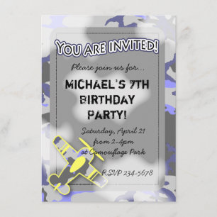 Vliegtuig Camouflage Birthday Uitnodiging
