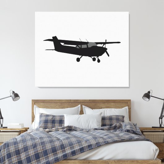 Vliegtuig Cessna Black Silhouette Flying Decor Canvas Afdruk (Insitu (Slaapkamer))