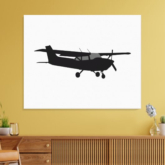 Vliegtuig Cessna Black Silhouette Flying Decor Canvas Afdruk (Insitu (Woonkamer))
