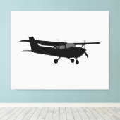 Vliegtuig Cessna Black Silhouette Flying Decor Canvas Afdruk (Insitu (Houten vloer))