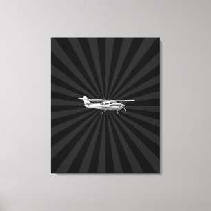Vliegtuig Cessna Silhouette Flying Black Burst Canvas Afdruk