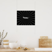 Vliegtuig Cessna Silhouette Flying Black Burst Poster (Keuken)
