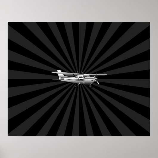 Vliegtuig Cessna Silhouette Flying Black Burst Poster (Voorkant)