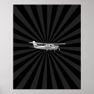 Vliegtuig Cessna Silhouette Flying Black Burst Poster