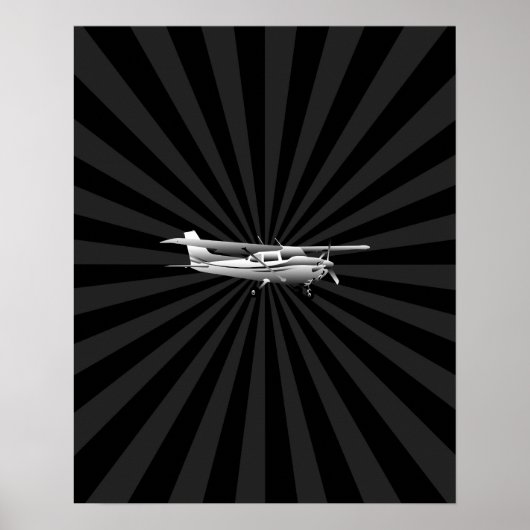 Vliegtuig Cessna Silhouette Flying Black Burst Poster (Voorkant)