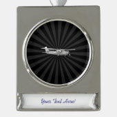 Vliegtuig Cessna Silhouette Flying Black Burst Verzilverd Banner Ornament (Voorkant)