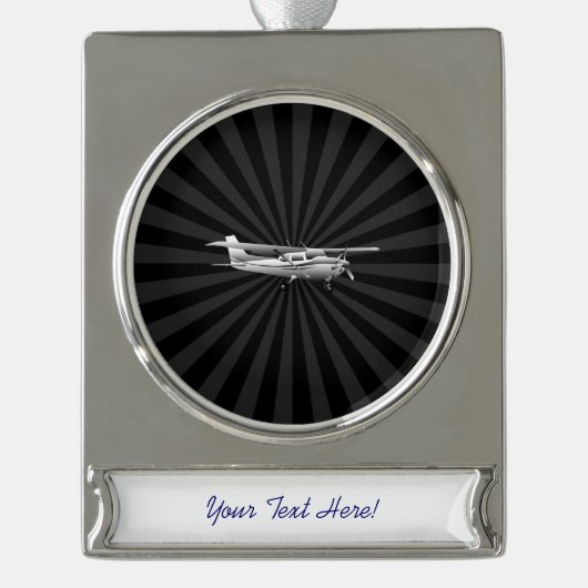 Vliegtuig Cessna Silhouette Flying Black Burst Verzilverd Banner Ornament (Voorkant)