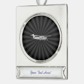 Vliegtuig Cessna Silhouette Flying Black Burst Verzilverd Banner Ornament (Links)