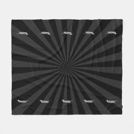 Vliegtuig Cessna Silhouette Flying Black Sunburst Fleece Deken (Voorkant (Horizontaal))