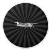 Vliegtuig Cessna Silhouette Flying Black Sunburst Keramische Knop (Voorkant)