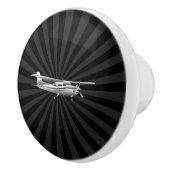 Vliegtuig Cessna Silhouette Flying Black Sunburst Keramische Knop (Rechts)