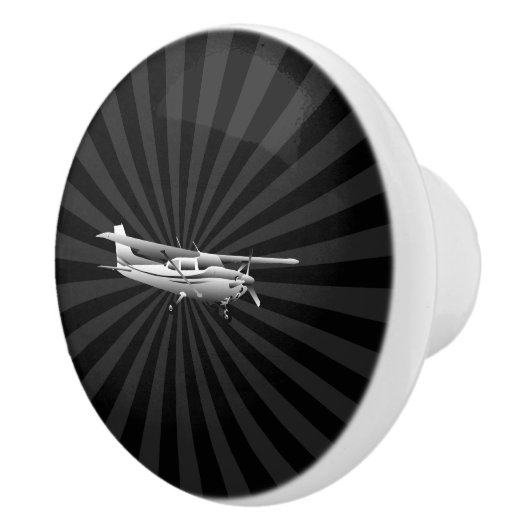 Vliegtuig Cessna Silhouette Flying Black Sunburst Keramische Knop (Rechts)