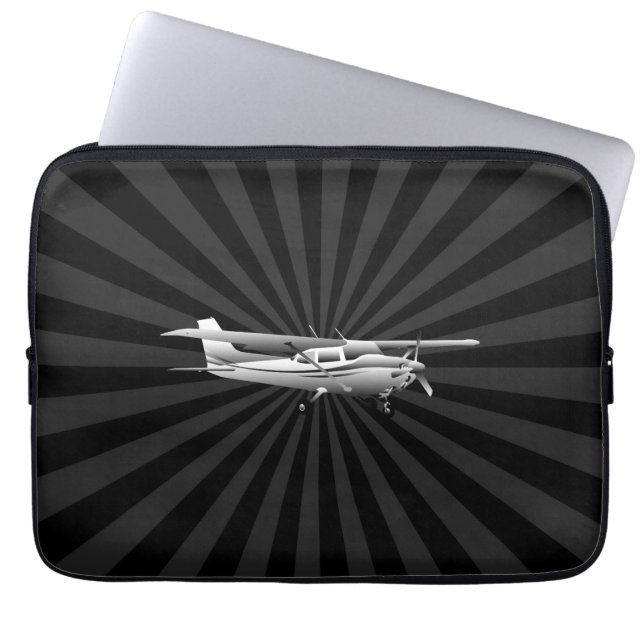 Vliegtuig Cessna Silhouette Flying Black Sunburst Laptop Sleeve (Voorkant)
