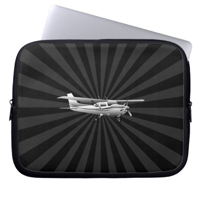 Vliegtuig Cessna Silhouette Flying Black Sunburst Laptop Sleeve (Voorkant)
