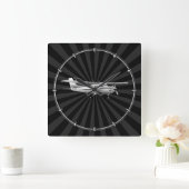 Vliegtuig Cessna Silhouette Flying Sunburst Decor Vierkante Klok (Huis)