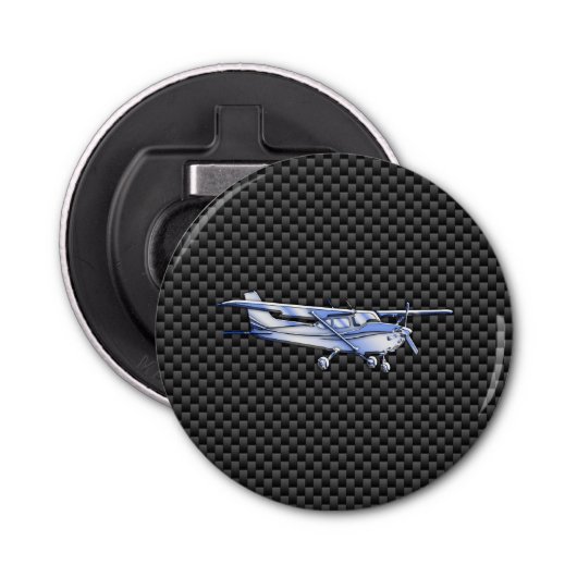 Vliegtuig Chrome als Cessna zwarte koolstofvezel Button Flesopener (Voorkant)