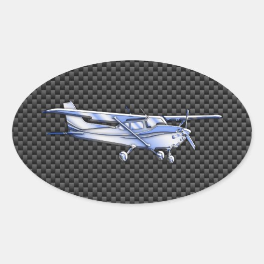 Vliegtuig Chrome als Cessna zwarte koolstofvezel Ovale Sticker (Voorkant)