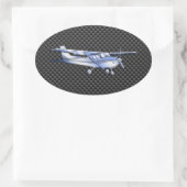 Vliegtuig Chrome als Cessna zwarte koolstofvezel Ovale Sticker (Tas)